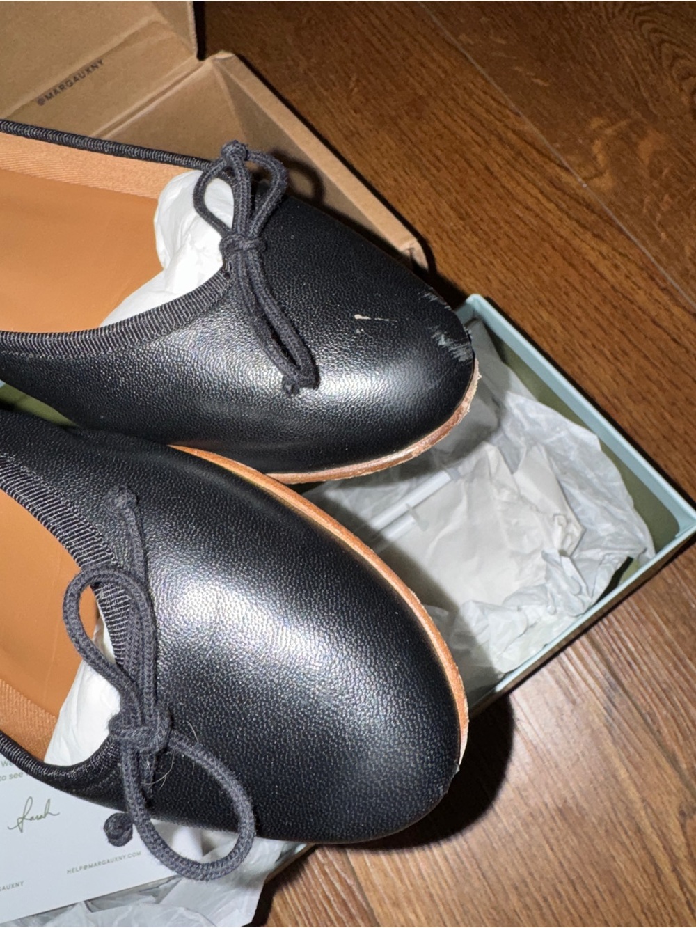 Margaux Black Leather Ballet Flats with Bow - Picture 3 of 8